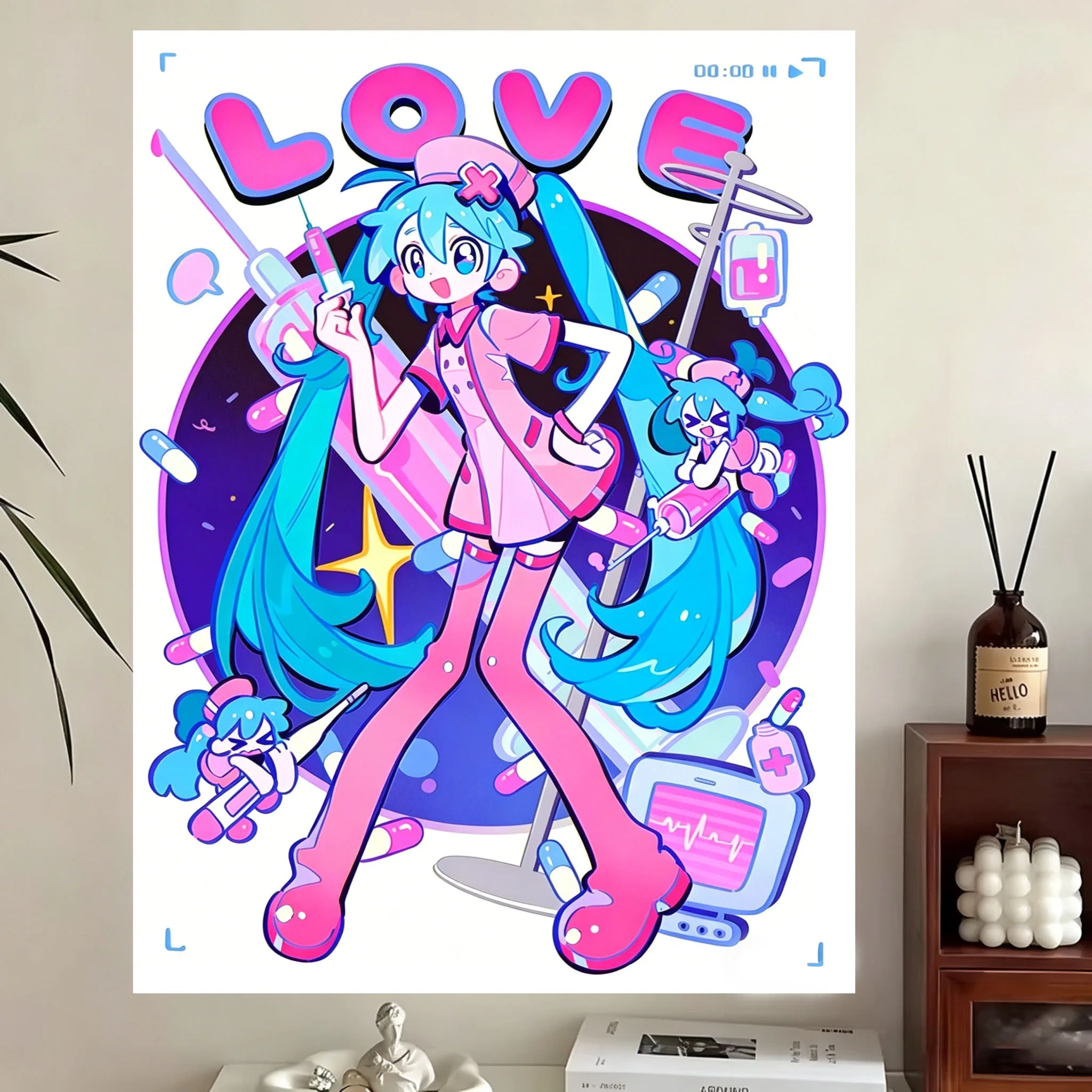 1pc Love Blue Hair Anime Girl Tapestry Super Cute Two Girls Tapestry Bedroom Dorm Decor Room Stuff Gift & Anime Merchandise
