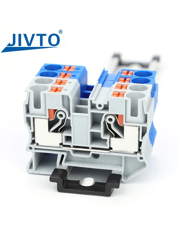 5 PCS PT10 Push-in Terminal Block Din Rail Wire Electrical Connector 10mm² Spring Screwless Feed-Through Strip Plug PT-10