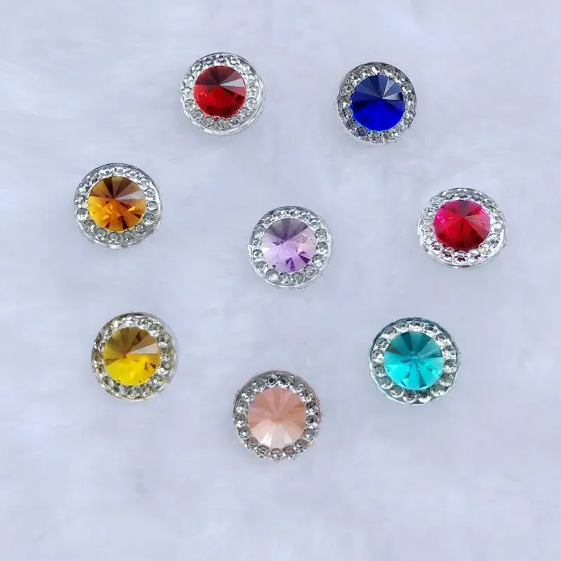 80PCS 10mm Two-tone Round Flat Back stones and crystal Resin Rhinestone trim Gems For Costume Button Crafts -HA33