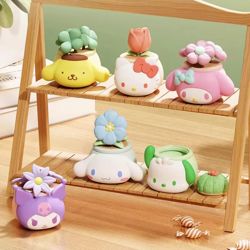 Sanrio Family Pottery Decoration Blind Box Yugui Dog Meileti Pudding Hello Kitty Handmade Doll Car Decoration Girl Surprise Gift