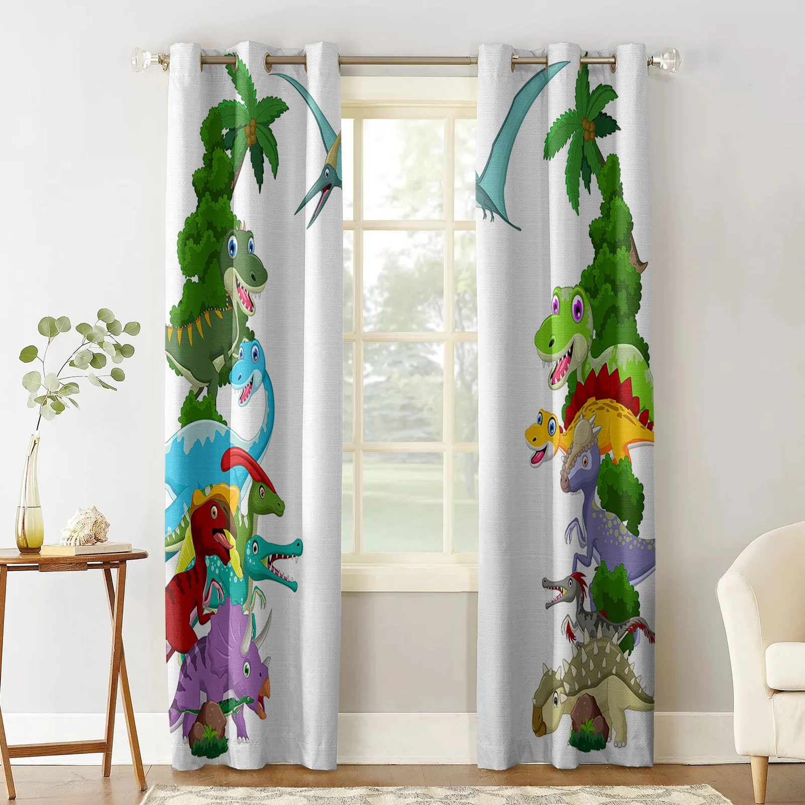 Dinosaur Pterodactyl Grove Coconut Tree Print Window Curtains Luxury European Curtains for Living Room Balcony Hotel Cafe Drapes