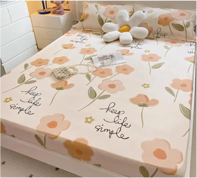 Bedsheet, single piece, washed cotton, fully wrapped, non slip mattress, dust-proof protection mattress cover