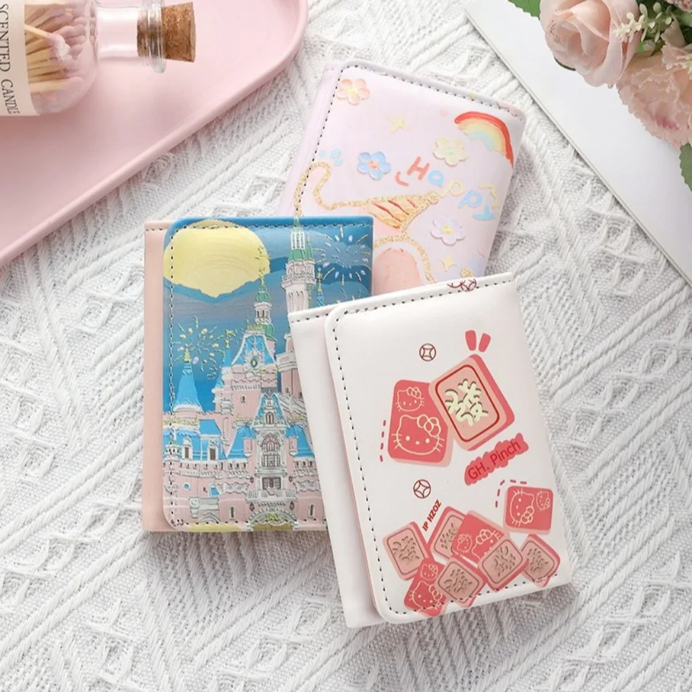 New Tri-fold Coin Purse Portable Zipper Mini Wallets Cartoon Printed Credit Card Holder Women