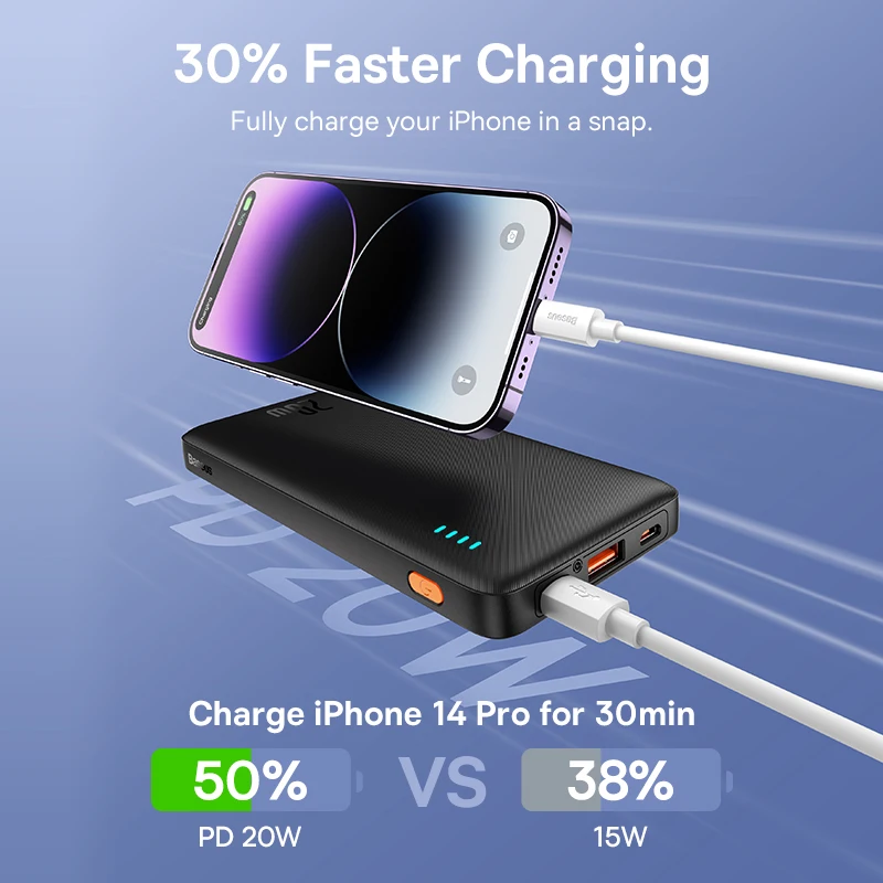 Baseus Airpow 20W Power Bank 10000mAh Fast Charge Powerbank for iPhone 15/14/13/12 Xiaomi batterie externe