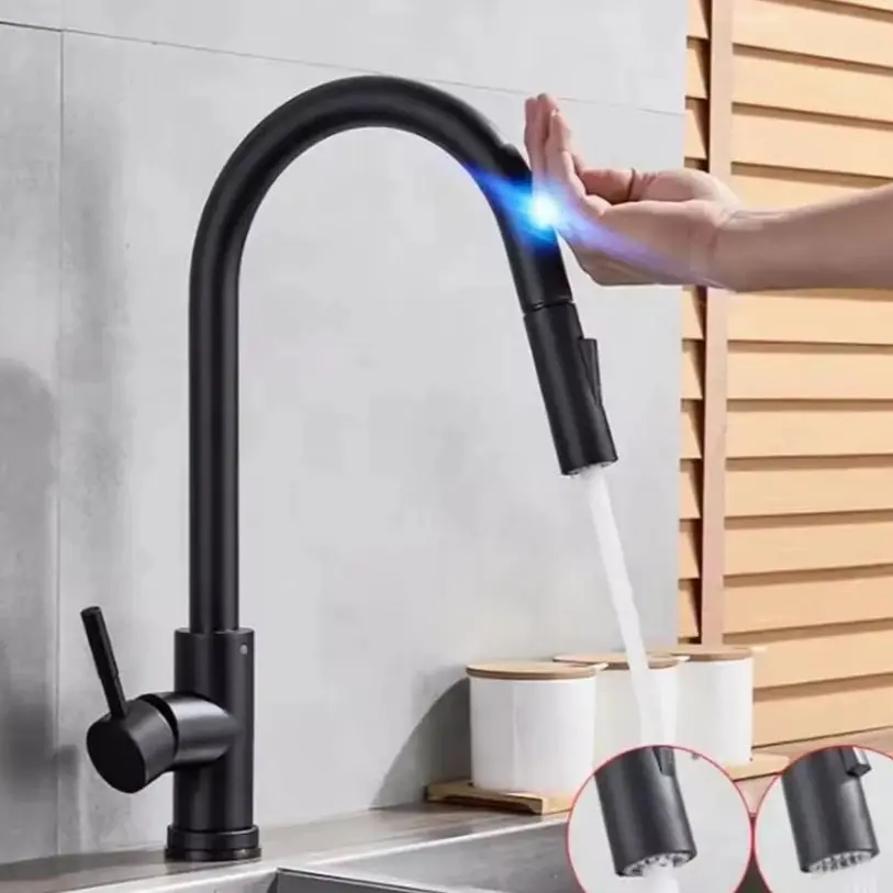 

Kitchen Faucet Touch Control Sink Faucet Pull Out Brushed Nickel Sensor Stainless Steel Black Smart Sensor Mixing Faucet