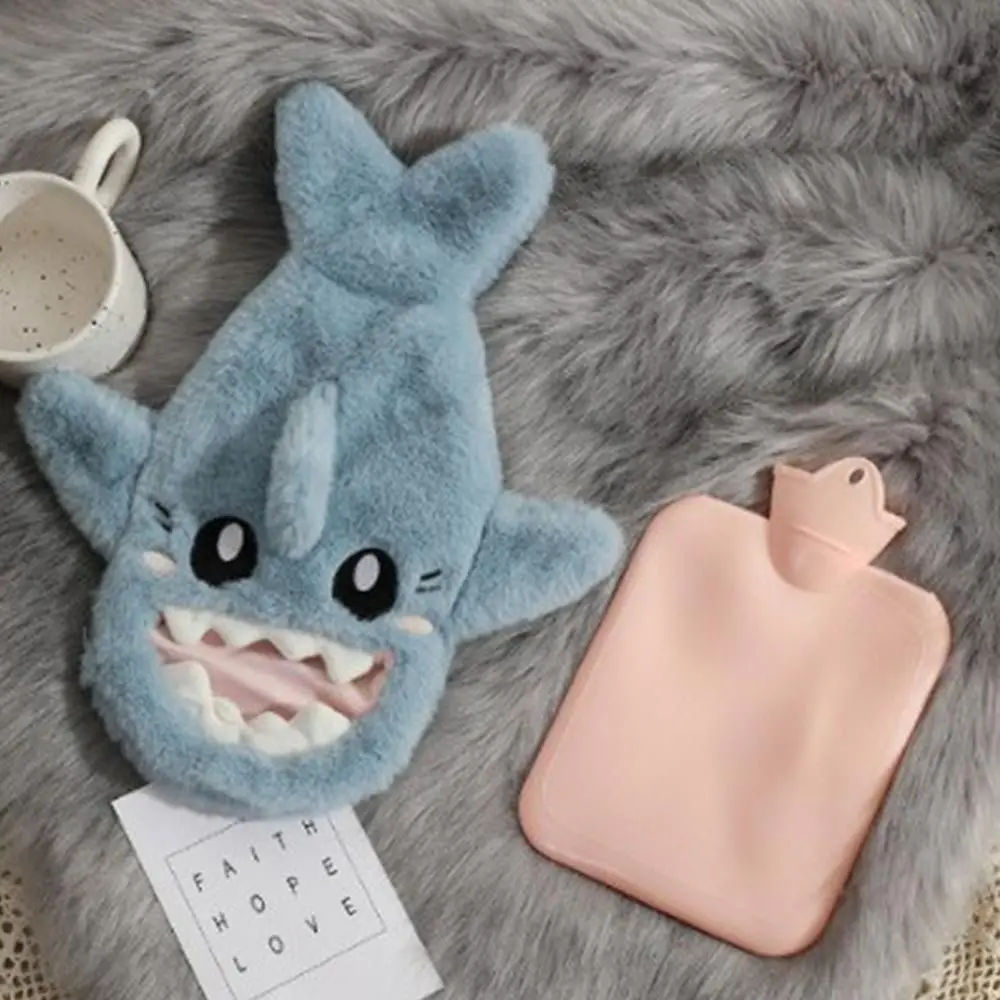 1000ML Portable Shark Hot Water Bag Kawaii Hot Pack Winter Hand Warmer Foot Belly Soft Insulation Hot Water Bottle