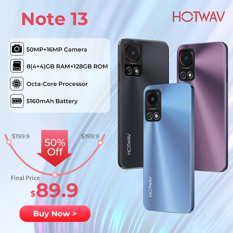 HOTWAV Note 13 Smartphone Android 13+5160mAh Big Battery Cellphones 50MP+16MP phone 8(4+4)GB RAM+128GB ROM Cell phone