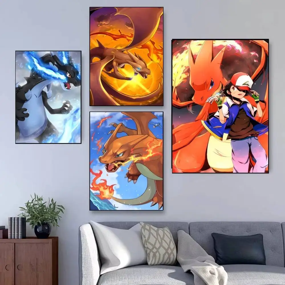 Pôster de anime japonês charizard, arte autoadesiva, adesivo de papel à prova d'água, café, bar, decoração de parede de sala, imperdível