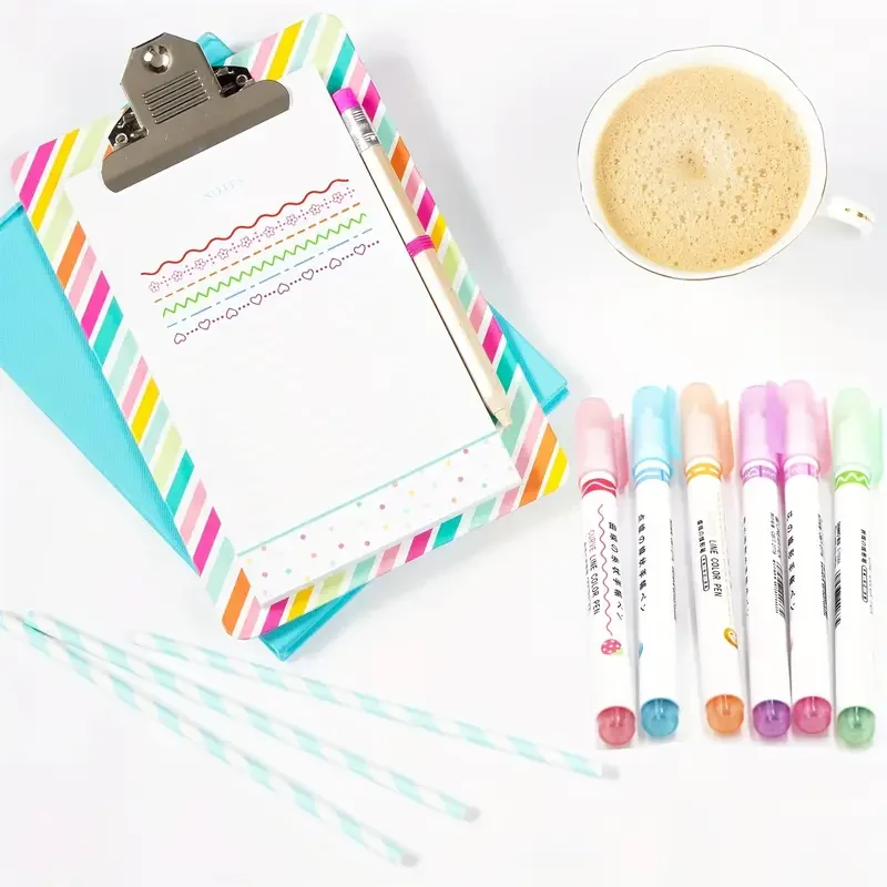 Colored Curve Pens Curve Highlighter Pen Set, Colored Pens with 6 Different Shapes, for Writing Drawing