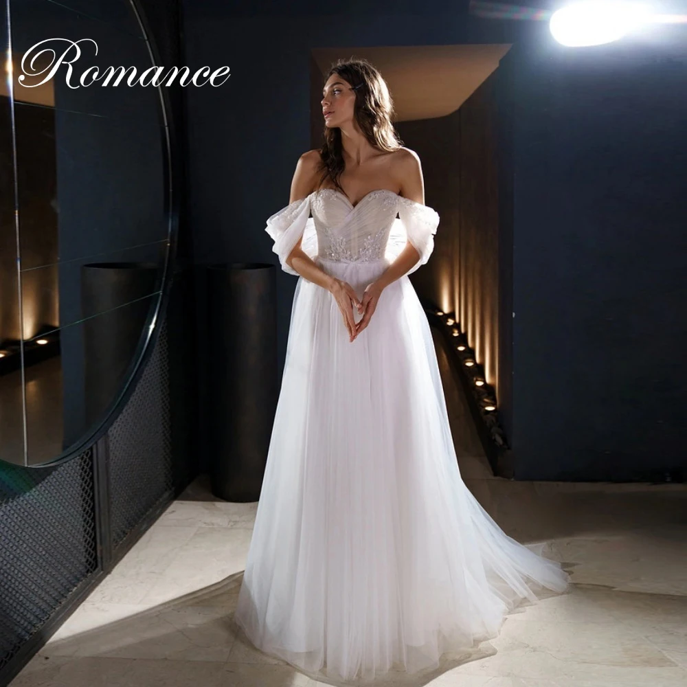 

Elegant Lace Sweetheart Pleat A-Line Wedding Dress Women Appliqued Off The Shoulder Open Back Tulle Vestidos De Novia Customized