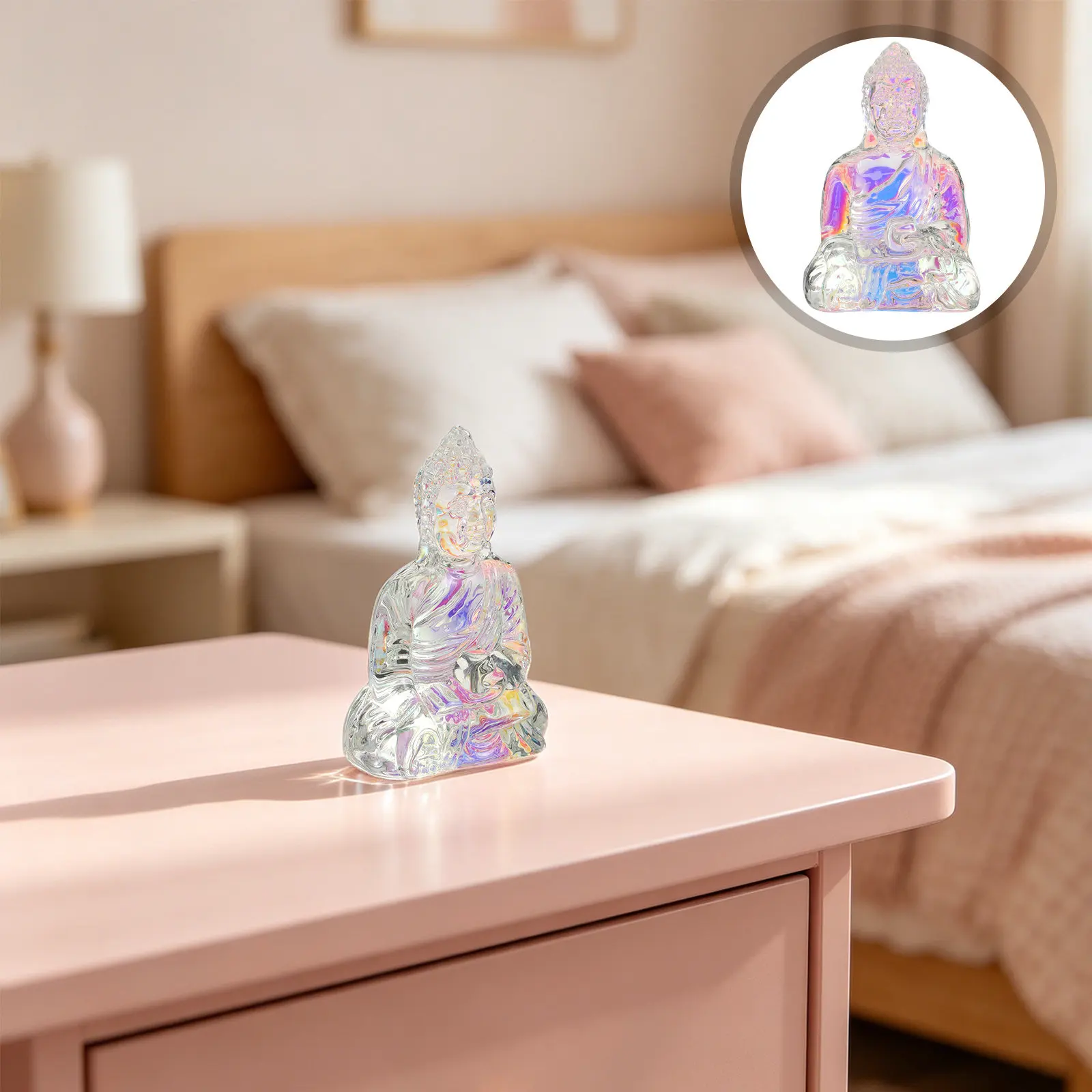 Crystal Buddha Statue Sitting 4.2 Inch Small Desktop Ornament Office Car Dashboard Meditation Room Zen Tranquil Home Decor Feng