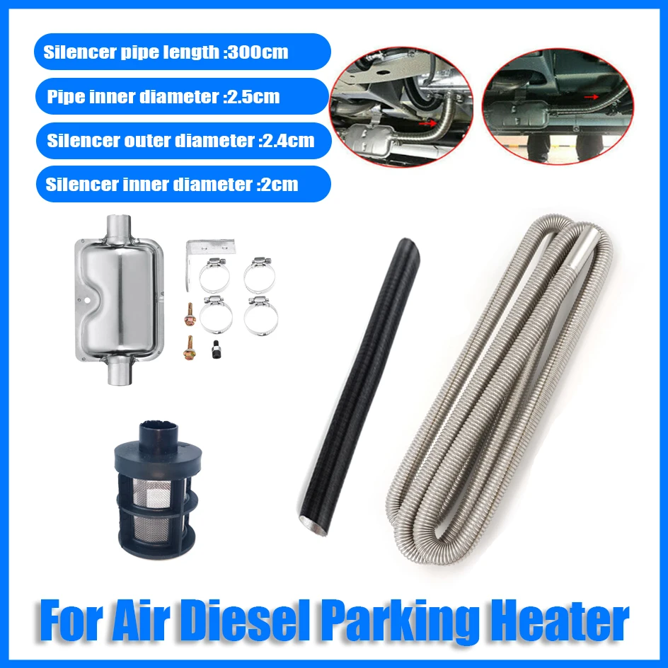 

300cm Air Diesel Heater Car Parking Exhaust Pipe Hose Silencer Muffler Filter Bracket Fit For Air Diesel Parking Heater