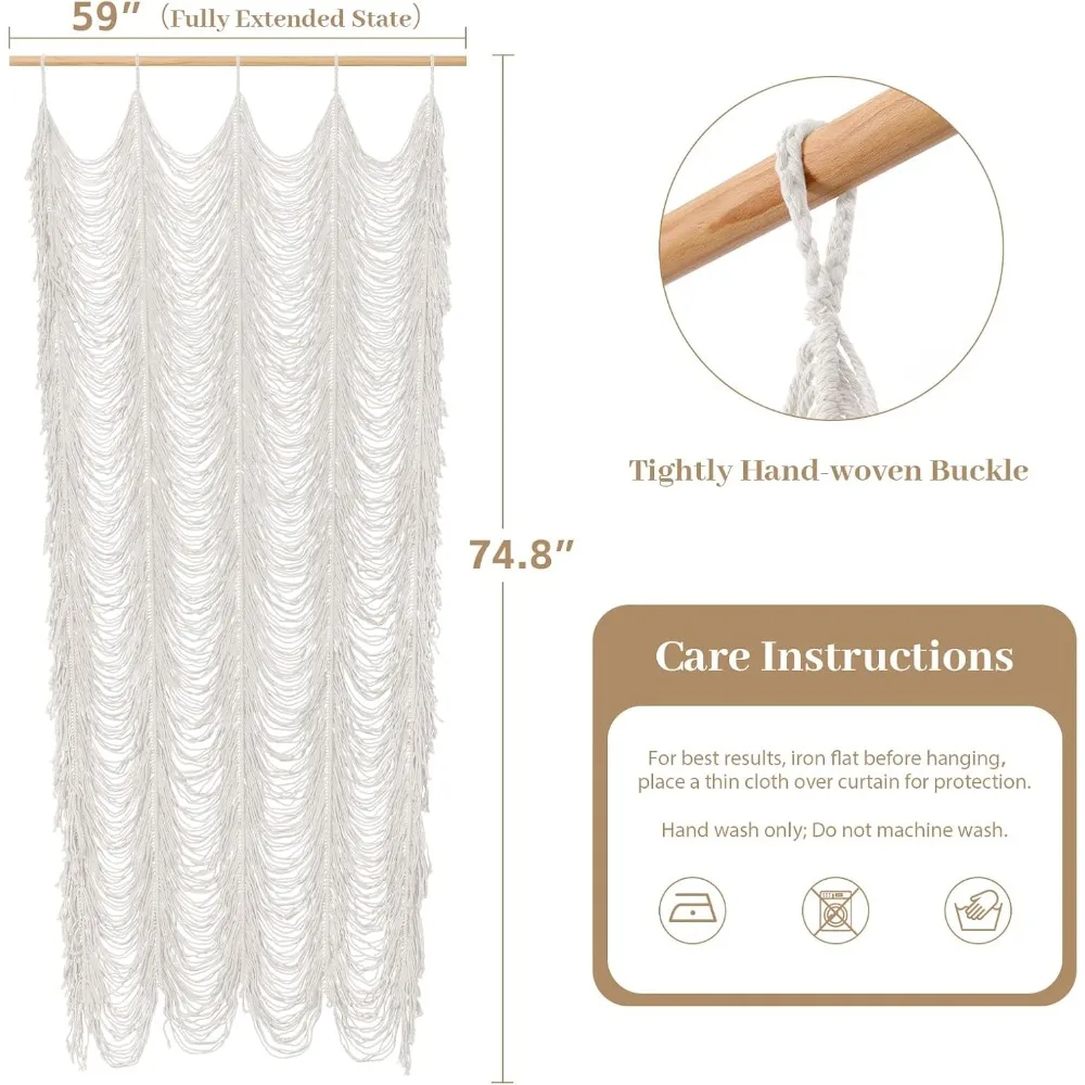 ستارة مكرامية بوهو مصنوعة يدويًا، لوحة واحدة من نافذة المدخل لتزيين الحائط، مصنوعة من القطن بنسبة 100%، مقسم غرفة معلق على الحائط #2