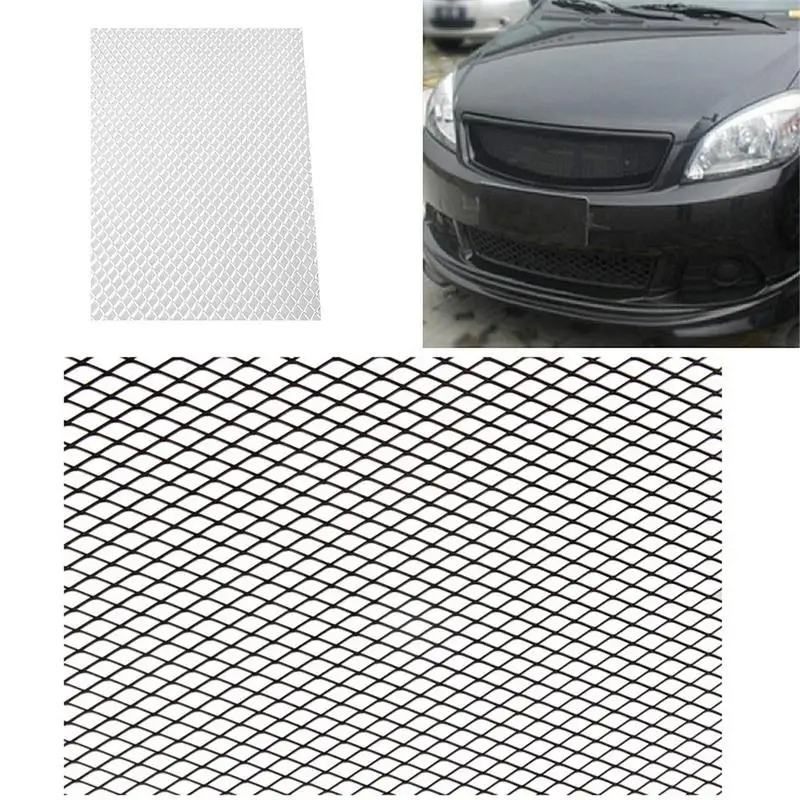 Universal 100x33cm Aluminum Car Vehicle Black Body Rhombus Grille Black /Silver Net Mesh Grill Section car accessories tools