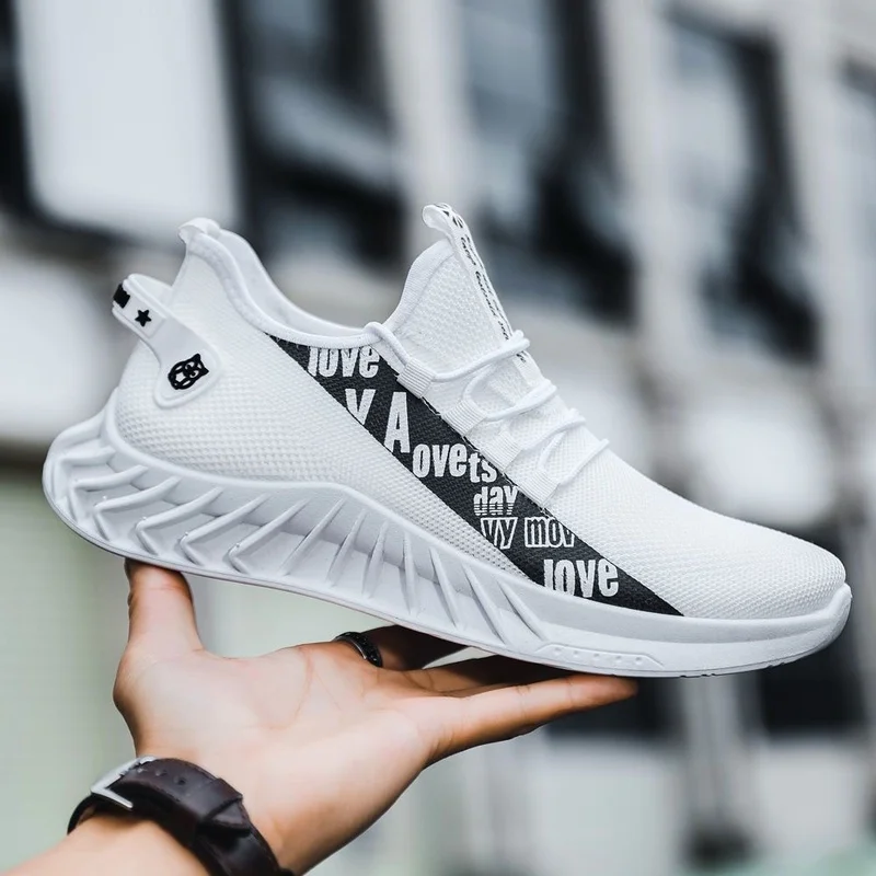 Men's Shoes Fashion Letter Print Sneakers Breathable Mesh Comfortable Non-Slip Lightweight Casual Trainers