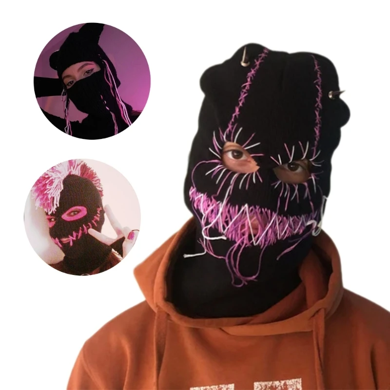 Halloween Balaclava Knit Beanie Hat Scary Teeth Robber Head Covering Party Holiday Winter Warm Hat Full-Head Grimace