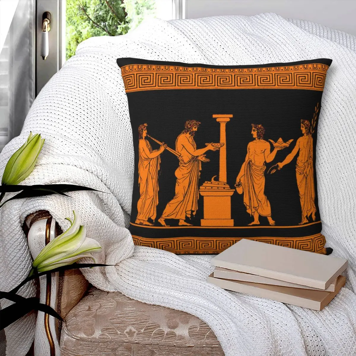 Greek Key Red Figure Greek Mythology Pillowcase Printed Polyester Cushion Cover Decor Pillow Case Cover Home Square 40*40cm