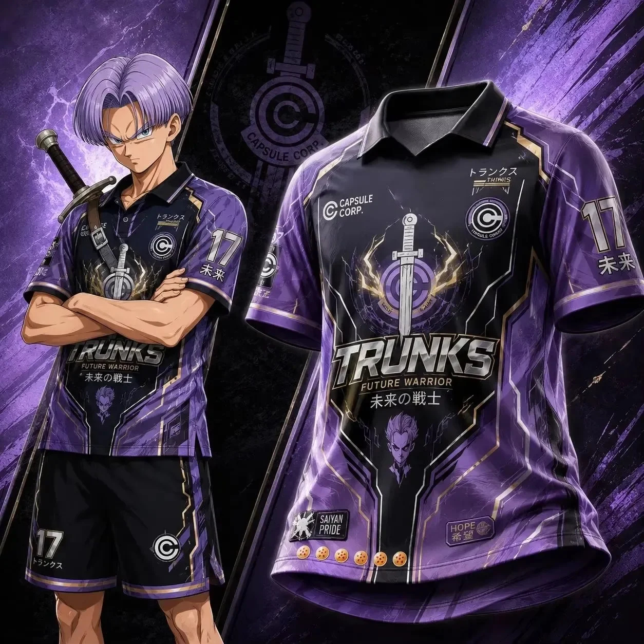 2026 Anime Dragon Ball Trunks Capsule Corp Print Kurzarm-Polo-Trikot Herren Y2K Oversized Loose Fit Sport-Top Familien-Set – Detail 5