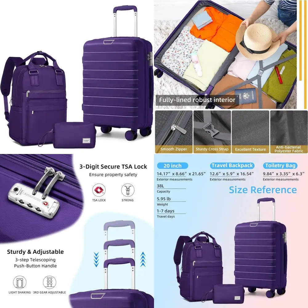 

Женский фиолетовый набор чемоданов Hardshell Spinner из трех предметов с замком TSA