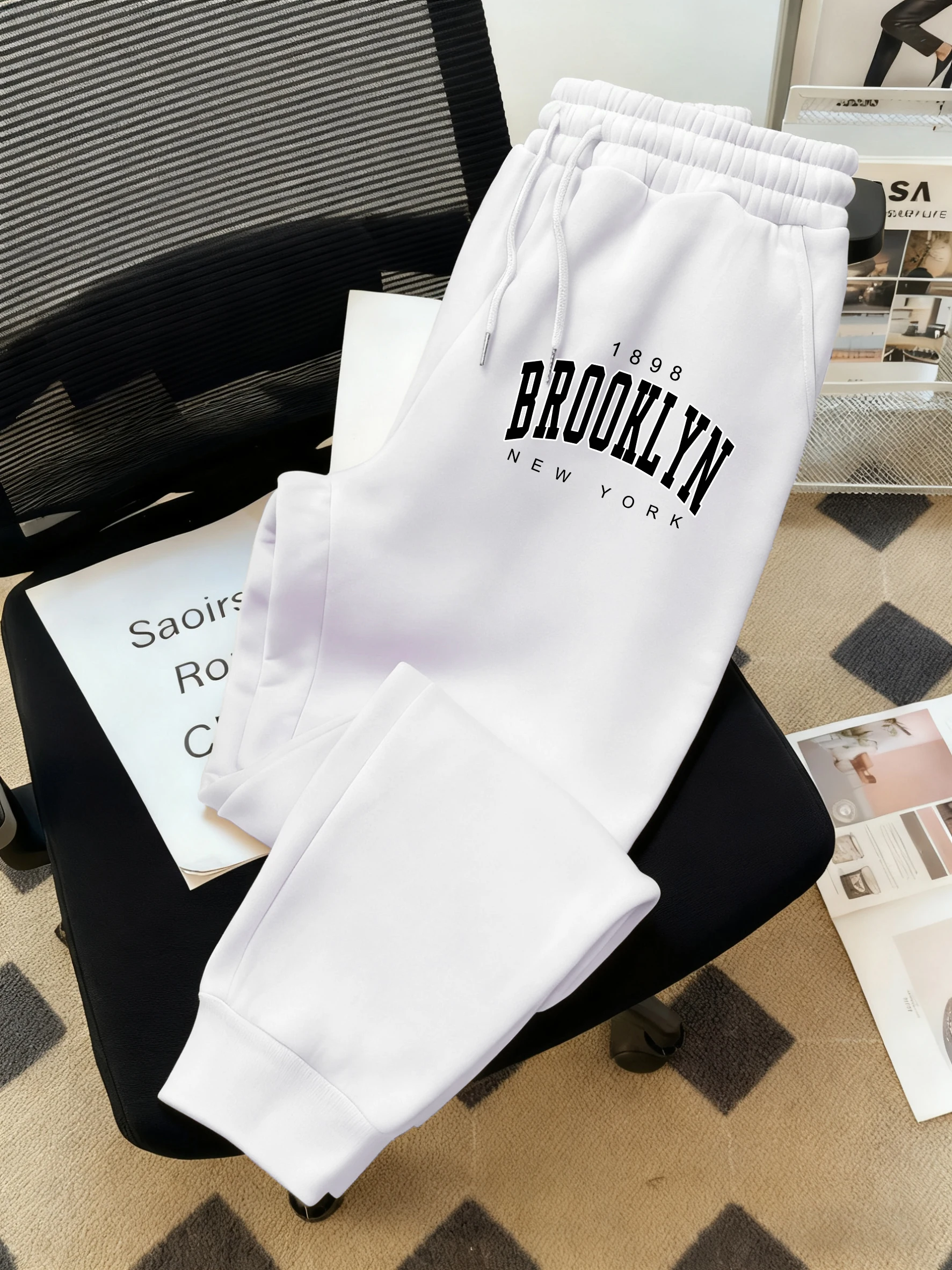 

Brooklyn New York 1898 Print Basics Pant Man Drawstring Fleece Sweatpants Sport All-Match Jogger Pants Casual Autumn Trouser