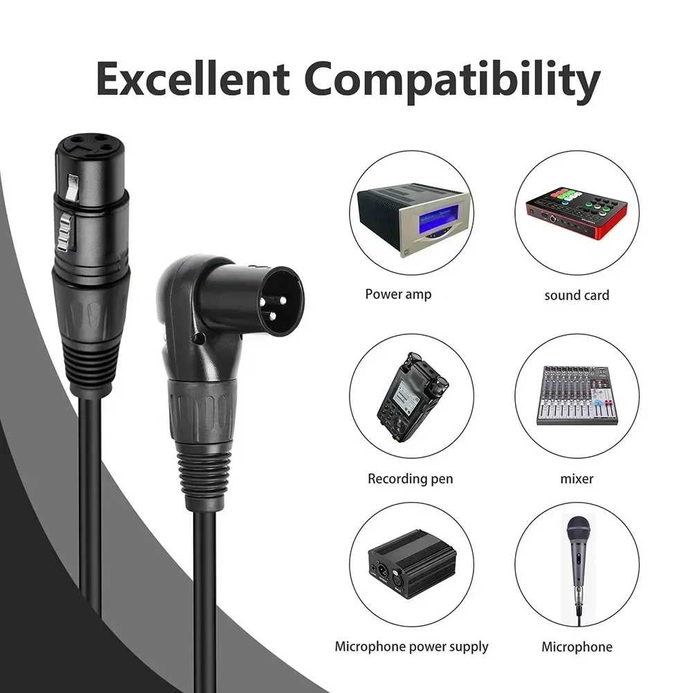 Right Angle XLR Male To Female 3Pin Mic Cord Mixer Microphone Speaker Power Amp Right Angle XLR Male To Female 3 Pin Mic Cord