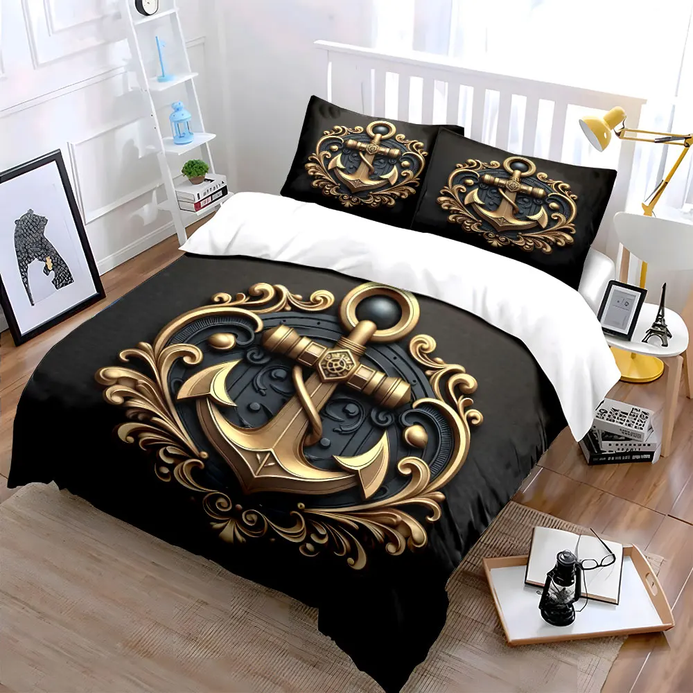 Nautical Anchor Decorative Set Soft Skin-Friendly Bedding Set Includes 1 Duvet Cover And 2 Pillowcase, Gift