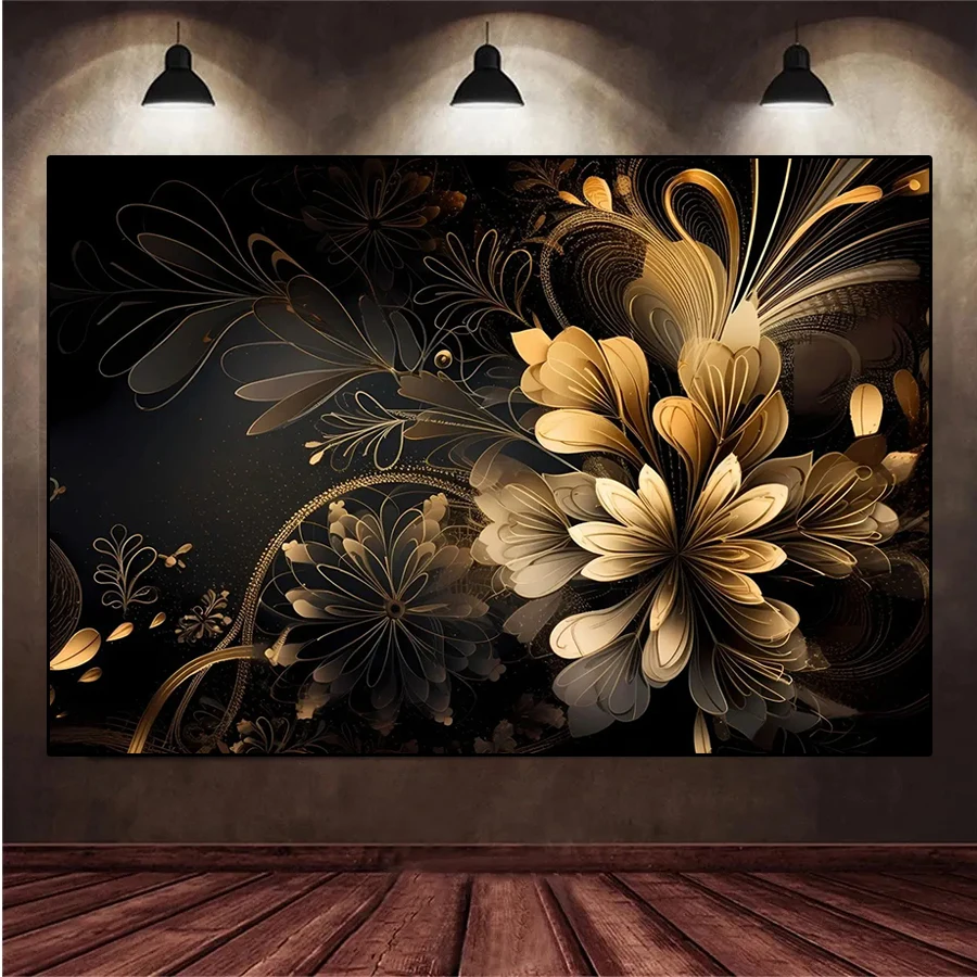 DIY Diamond Painting Dreamy Abstract Art Black Gold Flower Diamond Mosaic Full Drill Square Embroidery Round Handmade Hobby