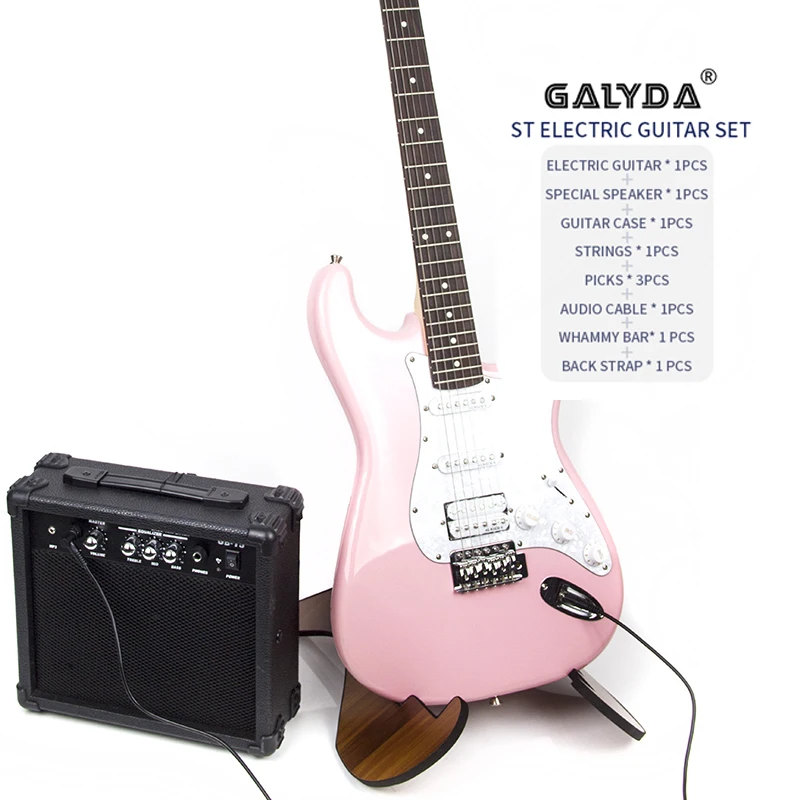 ST Electric Guitar And Speaker Package - Cute Pink Single-Strung Tremolo Rock Solid Wood Electric Guitar