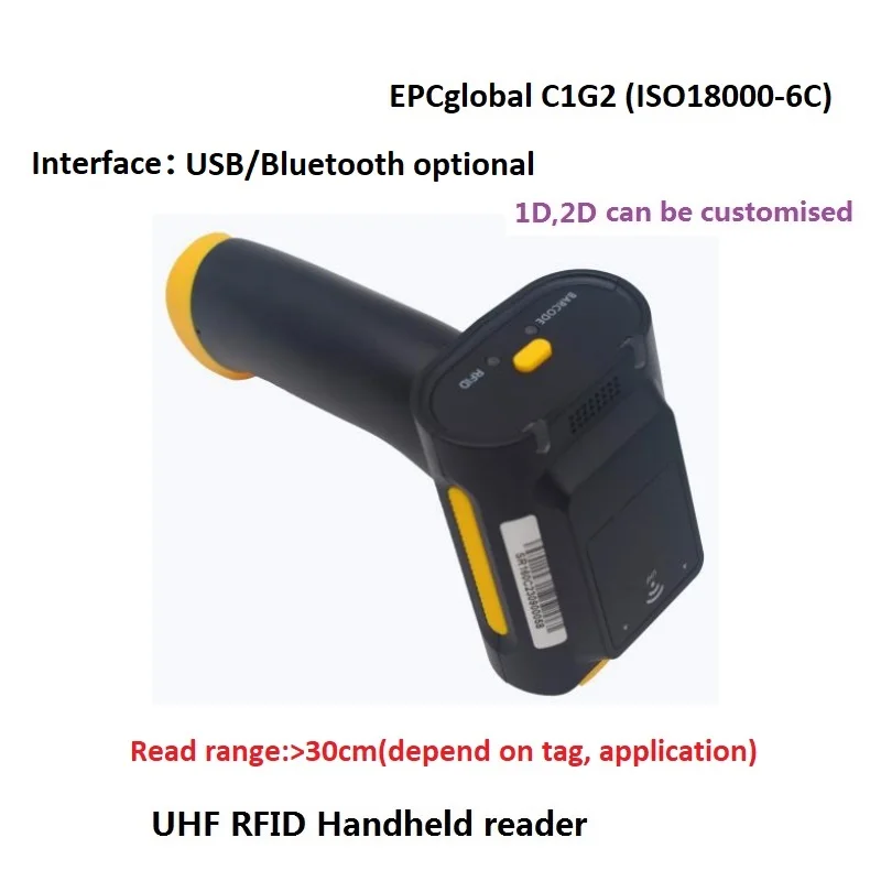 860-960 ميجا هرتز UHF RFID قارئ محمول UHF الماسح الضوئي 2D مسح الباركود بندقية RFID محطة البيانات لإدارة جرد المستودعات