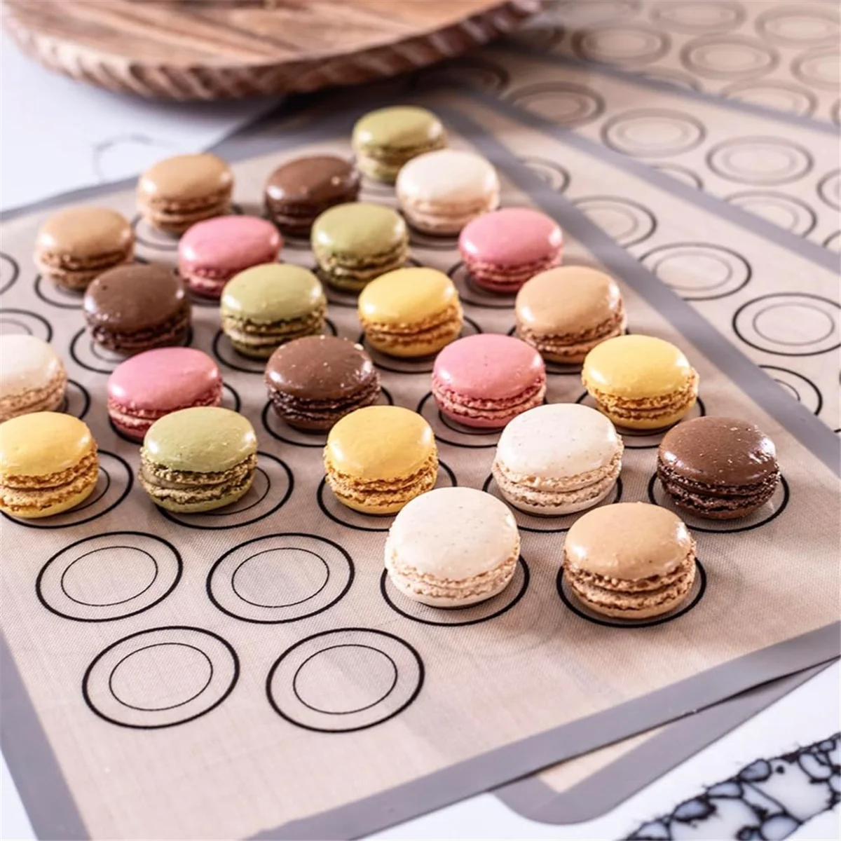 Tapetes para hornear macarrones, paquete de 4 para macarrones y cocineros perfectos, hojas para hornear macarrones de silicona con círculos guía de tamaño