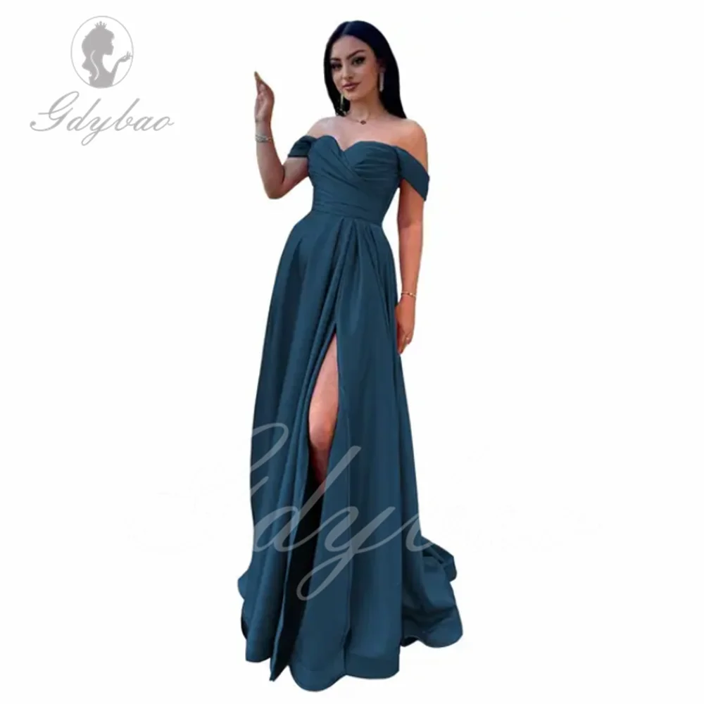 Short Sleeve Satin Ceremonial Dresses Solid Slim Waist A-line Side Gown Satin Sleeveless Evening Dresses Elegant Long Simple Pro