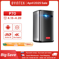 BYINTEK P70 Projector 4K 1080P DLP Mini Portable Projector Home Theater Smart Wi-Fi & Bluetooth for Movies & Gaming With Battery