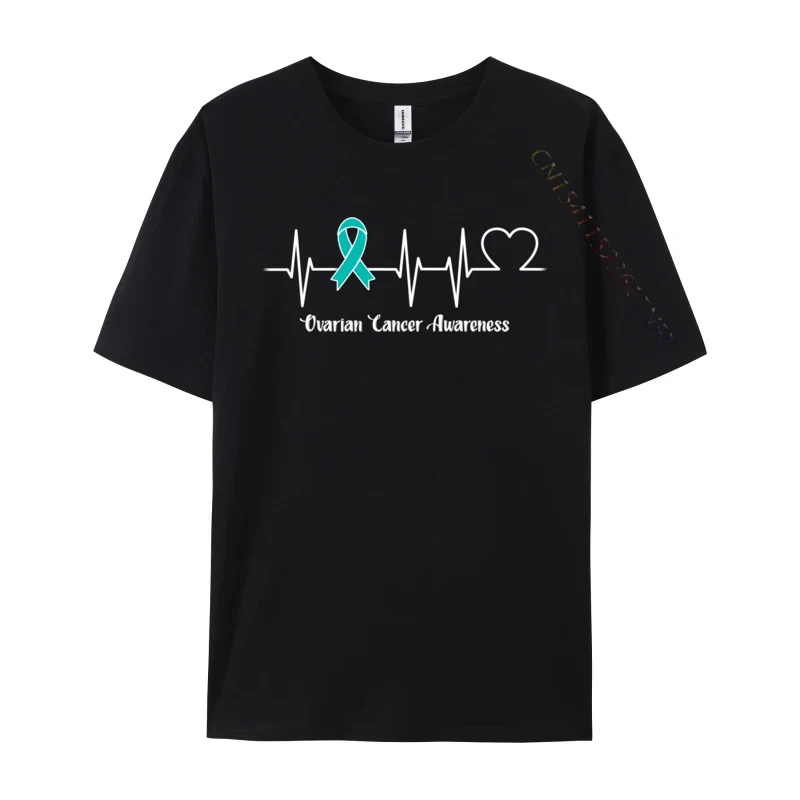 Heartbeat Ovarian Cancer Warrior Design Europe T-Shirt Tops Shirts For Men Prevailing Combed Cotton Camisa T-Shirts Wholesale