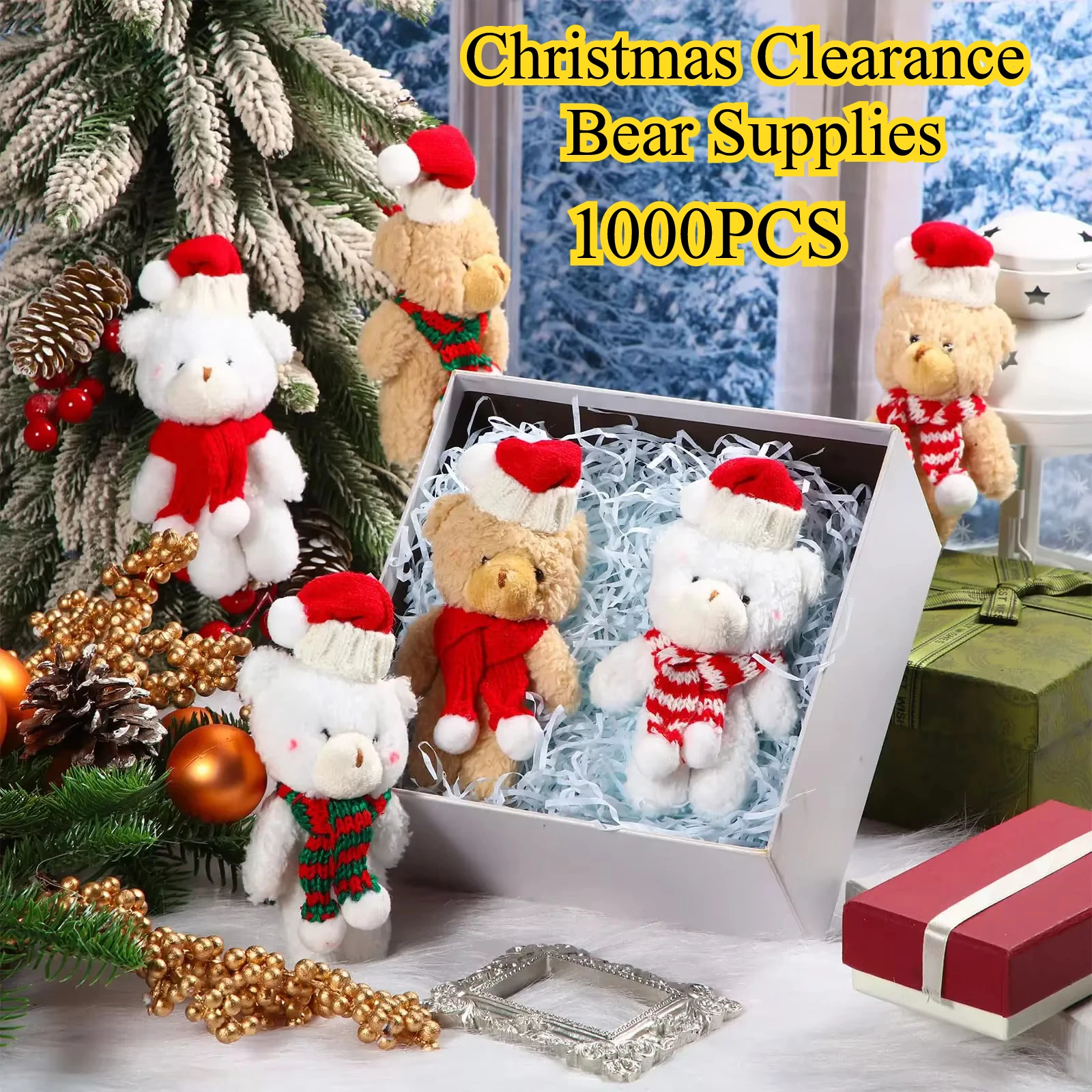 1000PCS Christmas Plush Bear Ornaments Supplies New Year Gifts