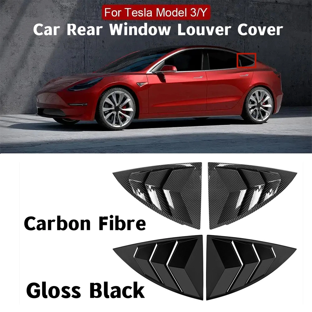 

2x For Tesla Model 3 Y Window Louver Glossy Carbon Fiber Rear Window Shutter Trim Cover Side Vent Cover Stickers Car Accessories