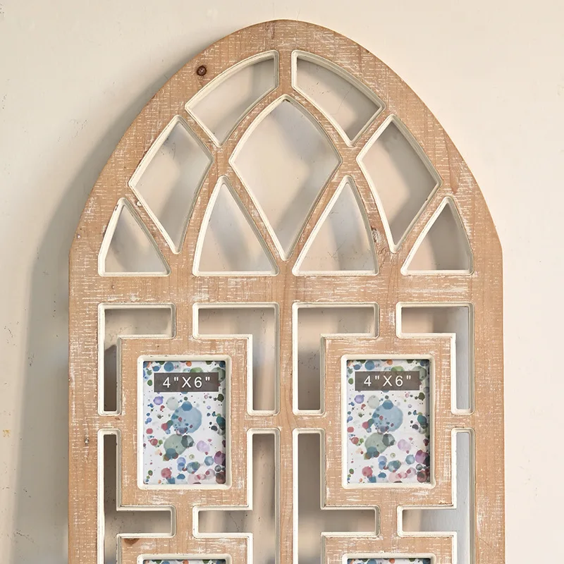 French ins style retro distressed wooden wall hanging decorative photo arch wall false window decoration pendant exhibition