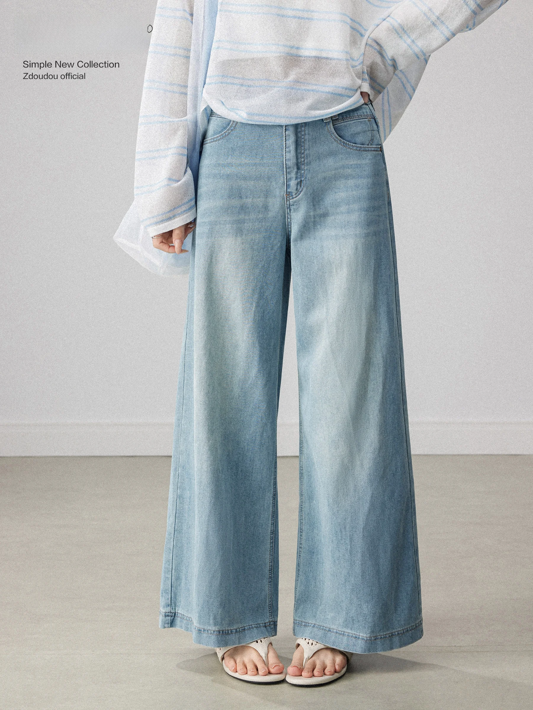 

Blue High Waist Straight Leg Jeans Women's Loose Slimming Wide Leg Pants Spring 2026 New Style Korean Fashion Versatile