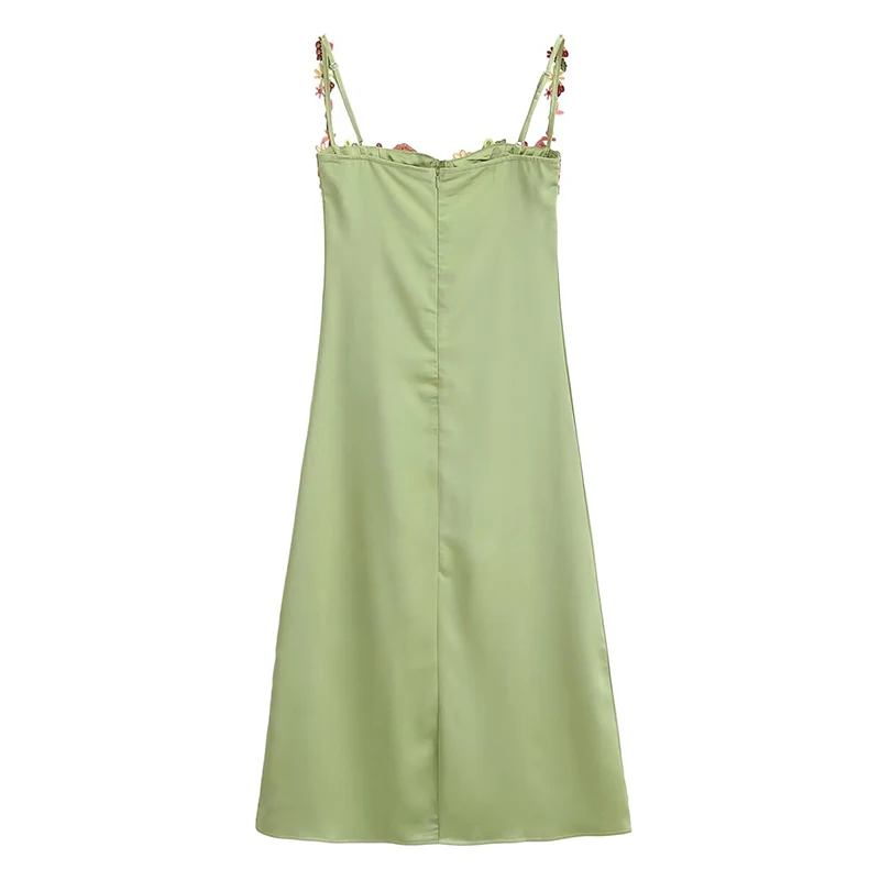 Willshela Women Fashion Embroidey Solid Backless Zipper Midi Dress Vintage Thin Straps V-Neck Female Chic Lady Dresses