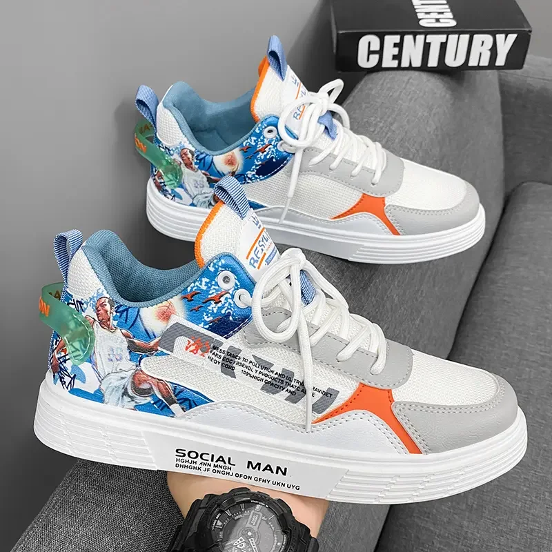 

Mens Fashion Casual Board Shoes Summer Breathe Mesh Low Cut Lace Up Sneakers Flat Anti Slip Street Hip Hop Skateboarding Shoes