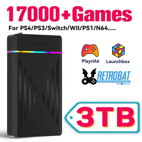 3TB Gaming Emulation Hard Drive With 17000 Retro/PC Games Launchbox Retrobat Playnite Gaming HDD For PS4/PS3/Switch/WIIU/N64/PS1
