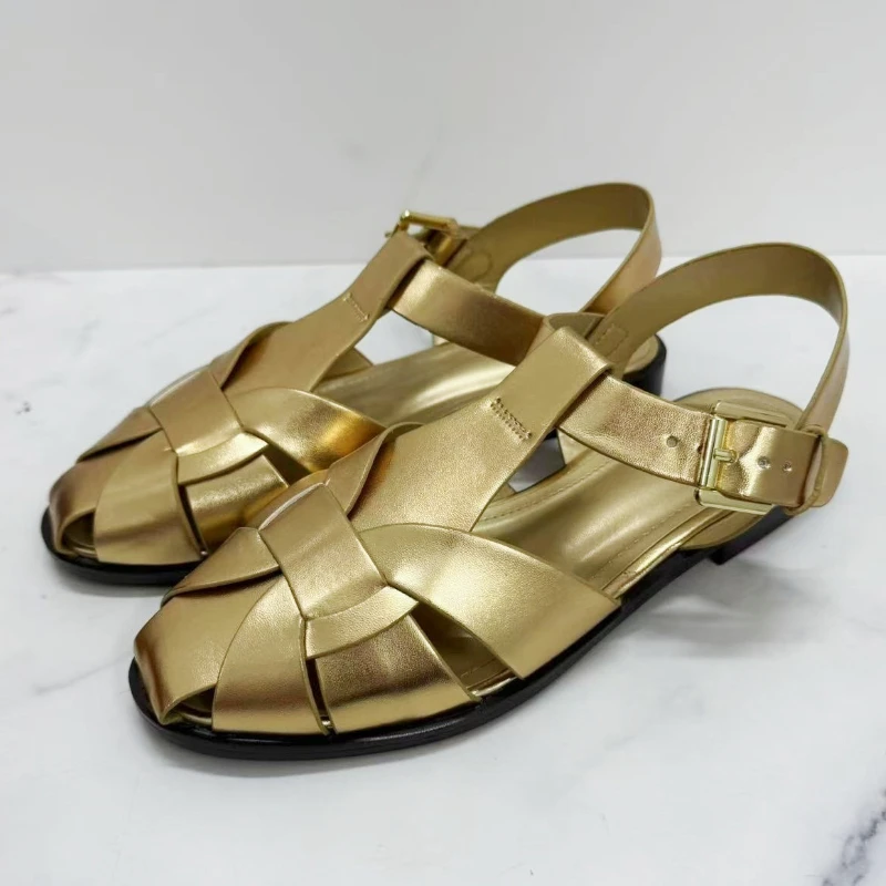 

Новинка лета, сандалии-гладиаторы с узкими ремешками, женские модные дизайнерские сандалии на плоской подошве с металлической пряжкой, удобная легкая пляжная обувь