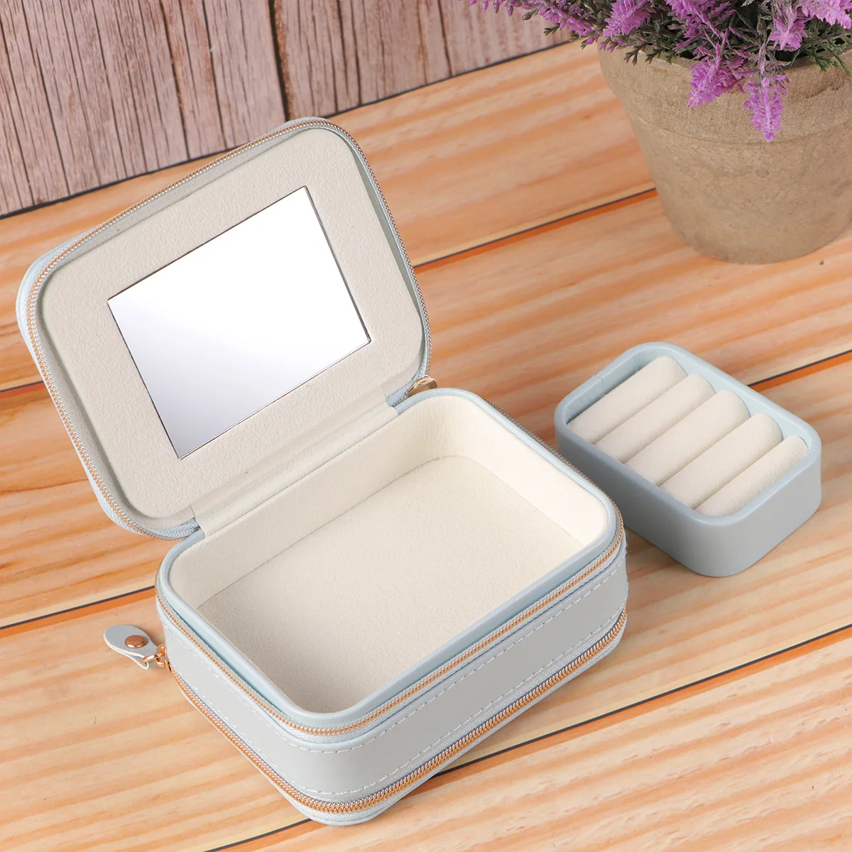 

Jewelry Box for Women Fashion Compact Travel Jewelry Holder with Mirror Inside Multi-Compartment Case for Necklaces Rings