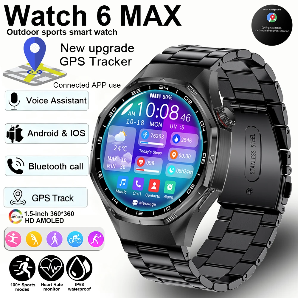 

New For Men Outdoor sports SmartWatch 1.5" Amoled Phone Call Heart Rate GPS Tracker Sport Waterproof Smart Watch for IOS Android