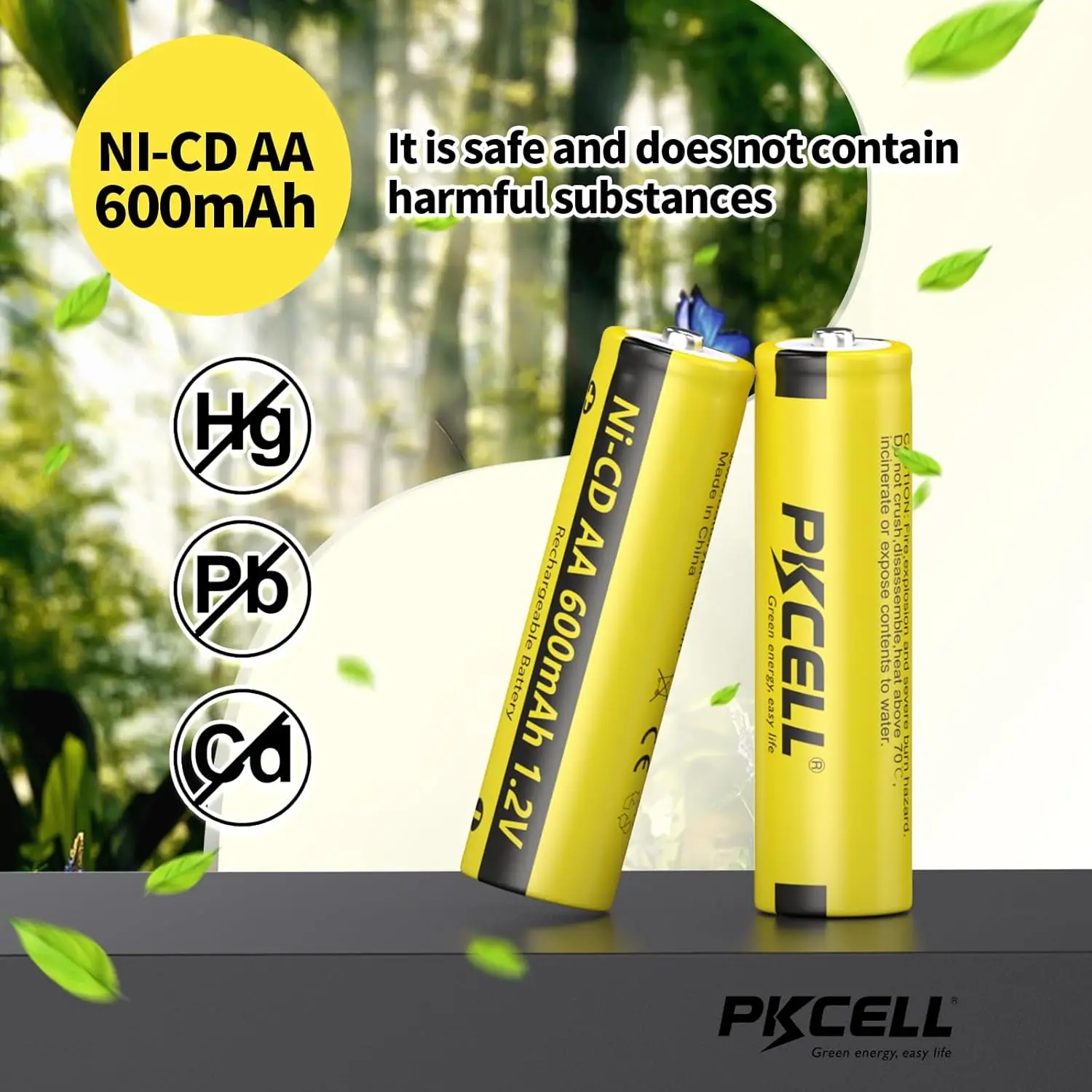 PKCELL 6 Pack AA 1.2V 600mAh NICD Rechargeable Button Top Battery AA 600mAh Rechargeable Batteries NiCd for Solar Lights