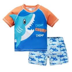 2 Pieces Set Kids Swimsuit Short Summer Clothing Bearwear Shark Cartoon Printing Child 's Swimwear