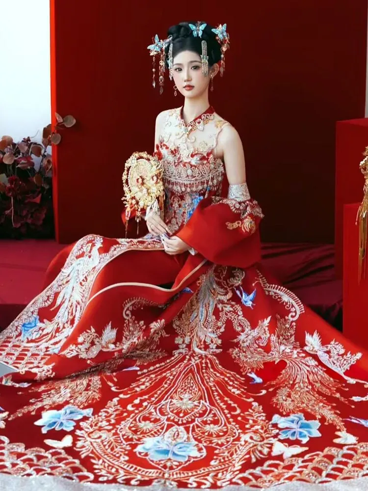 New Chinese-style wedding dress heavy embroidery gown and for women