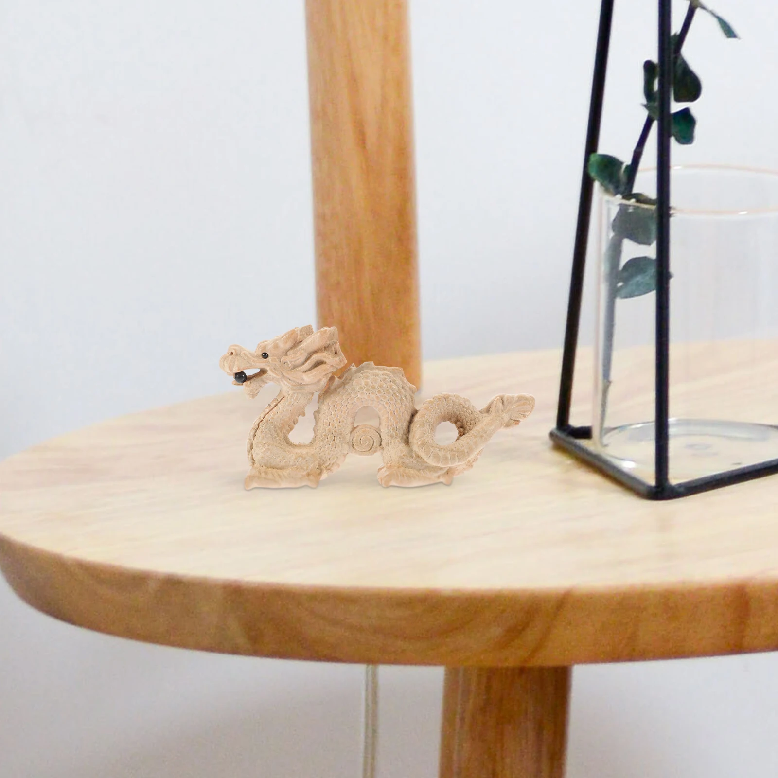 

Handcrafted Wood Dragon Sculpture Decor Tabletop Ornament Chinese Mythical Beast Figurine Desktop Decoration for Home Office