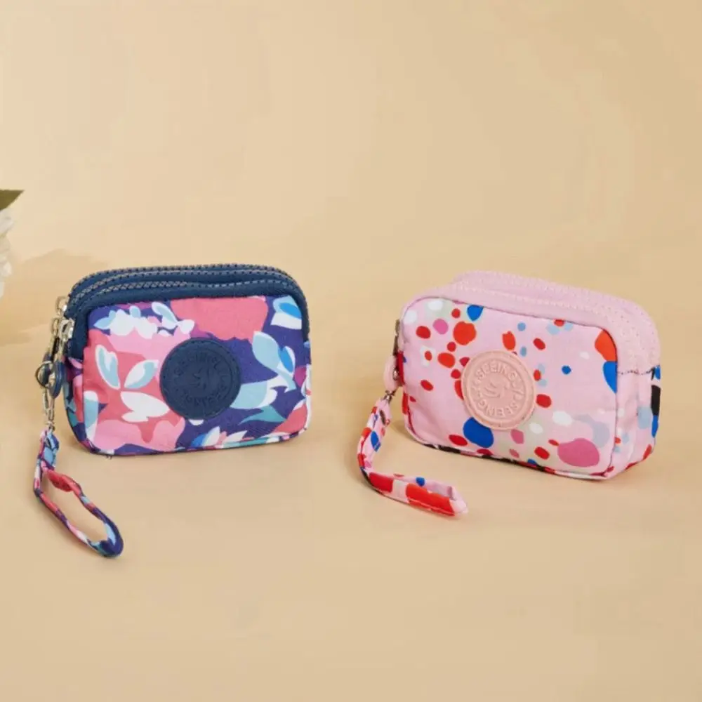 

New 3 Zippers Coin Purse Canvas Waterproof Wallet Floral Money Bag Women