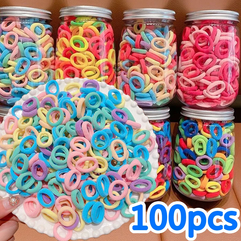 100PCS Small Colorful Hair Rubber Bands Girls Women Basic Nylon Ealstic Ponytail Holder Scrunchie Kids Headwear Wholesale