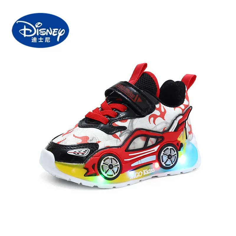 Disney 2025 Kids' Race Car LED Sneakers - Light-Up Leather Shoes for Boys 1-6 Years, Sports & Casual Play